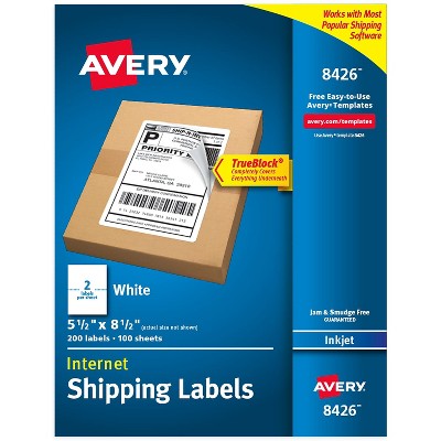 Avery Inkjet Shipping Labels 5-1/2" x 8-1/2" White 2 Labels/Sheet 100 Sheets/Box 200 Labels/Box