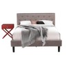 East West Furniture 2 Piece Queen Size Bed Set - Button Tufted Bed Frame - Brown Taupe Velvet Fabric Upholstered Headboard and a Burgundy  Nightstand - 2 of 4