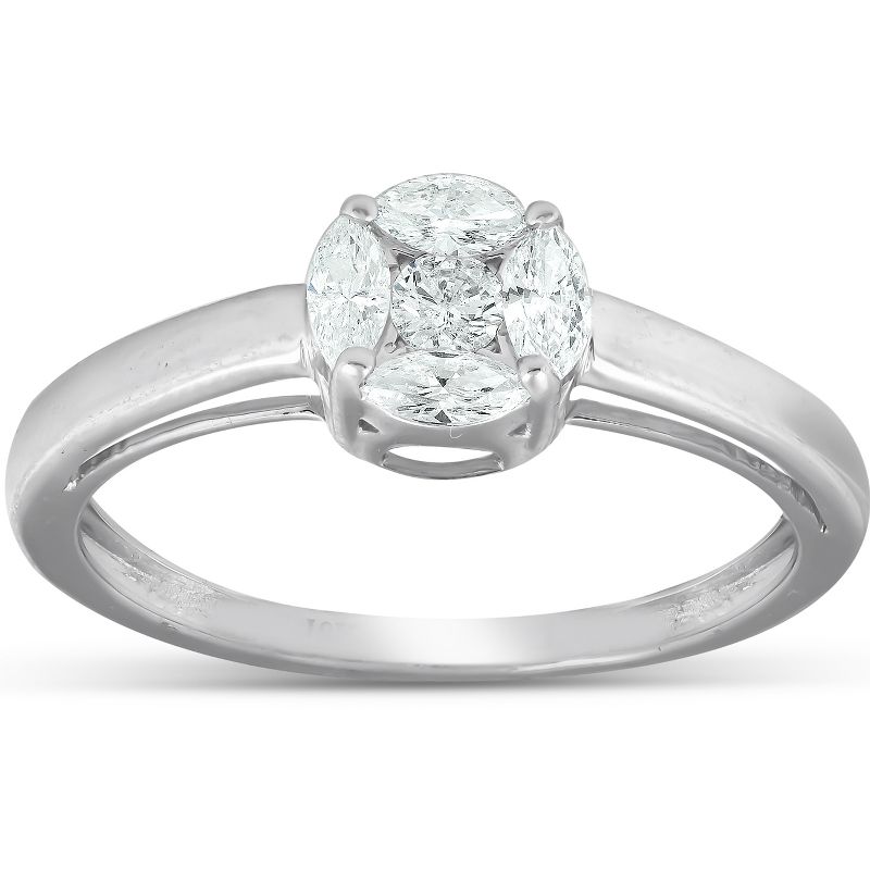 Pompeii3 1/2 Ct Round Framed Marquise Diamond Solitaire Engagement Ring 14k White Gold, 1 of 5