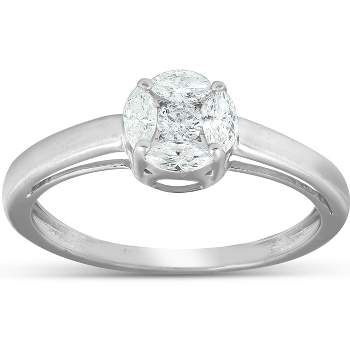 Pompeii3 1/2 Ct Round Framed Marquise Diamond Solitaire Engagement Ring 14k White Gold