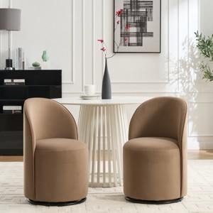Set of 2 Modern Swivel Barrel Dining Chairs,Velvet Upholstered Accent Chairs,360° Round Armless Chair for Kitchen or Vanity-Coolbibila - 1 of 4