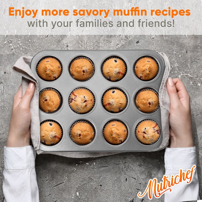 NutriChef 12 Cup Muffin Pan-Deluxe Nonstick Gray Coating Inside & Outside, 3 of 7