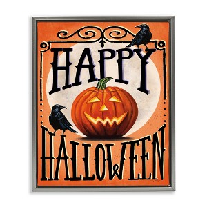 Stupell Industries Happy Halloween with Crows Floating Frame Canvas Art, Gray, 25" x 31" - 1 of 4