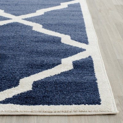 Navy and Beige Trellis 6' x 9' Easy Care Area Rug