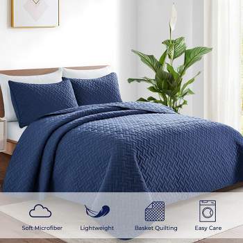 Peace Nest Luxurious Pre-Washed Microfiber Coverlet Set in Navy Blue