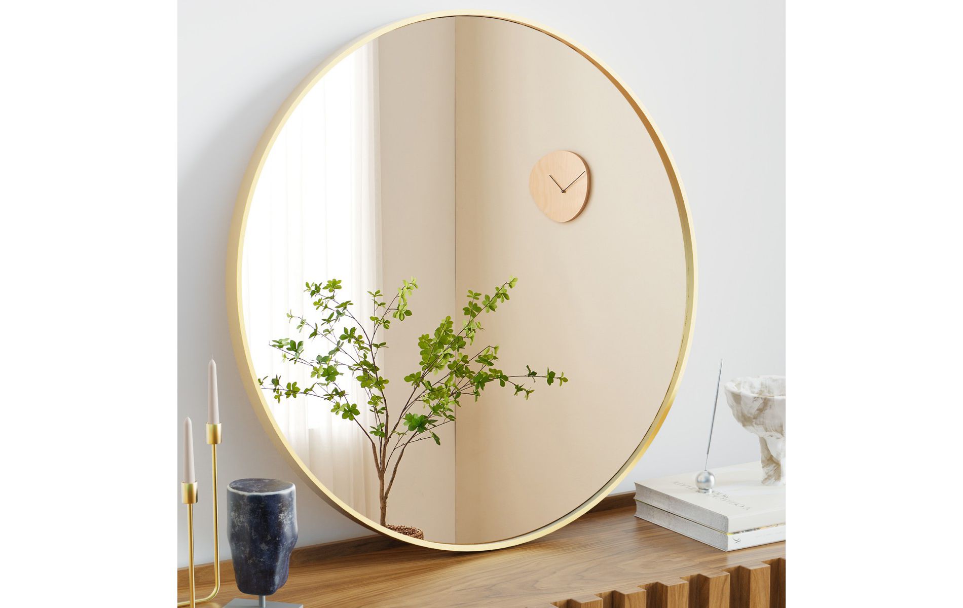 GlasFlength Decorative Wall Mirrors Round Wall Mirrors Wall Mounted Circle Mirrors Stylish Frame for Living Room Bedroom, Gold, 23.9"*23.9"*0.7"
