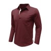 Mens Fall Casual Long Sleeve Polo Shirts Summer Button Collar Fashion Classic Top Blouse With Pocket - 3 of 4