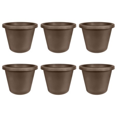 The HC Companies 24 Inch Classic Durable Plastic Flower Pot Container Garden Planter with Molded Rim and Drainage Holes, Chocolate Brown (6 Pack)