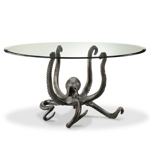 SPI Home Octopus Coffee Table with Glass Top – 36" Round Coastal Statement Table, Nautical Metal Base with Sculpted Sea Creature Design - 1 of 3