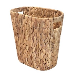 Aoibox Handwoven Wicker Trash Can with Built-in Handles, Water Hyacinth Waste Basket for Bedroom, Office, Kitchen, 100% Handmade - 1 of 4