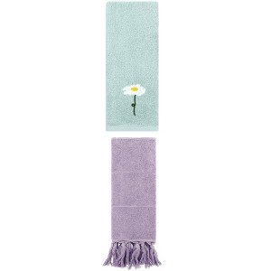 REGALWOVEN 2 Packs Cotton Soft Absorbent Floral Pattern and Solid Hand Towel - 1 of 4