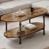 Oval Coffee Table Unique Tea Table 47.2" Cocktail Table Low Storage Coffee Table 2 Tier Vintage Center Table - 3 of 4