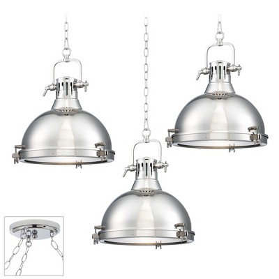 Possini Euro Design Chrome Dome Swag Pendant Chandelier Modern Industrial 3-Light Fixture Dining Room House Foyer Kitchen Island