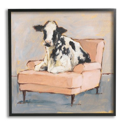 Stupell Industries Sweet Baby Calf on a Pink Couch Neutral Color Painting