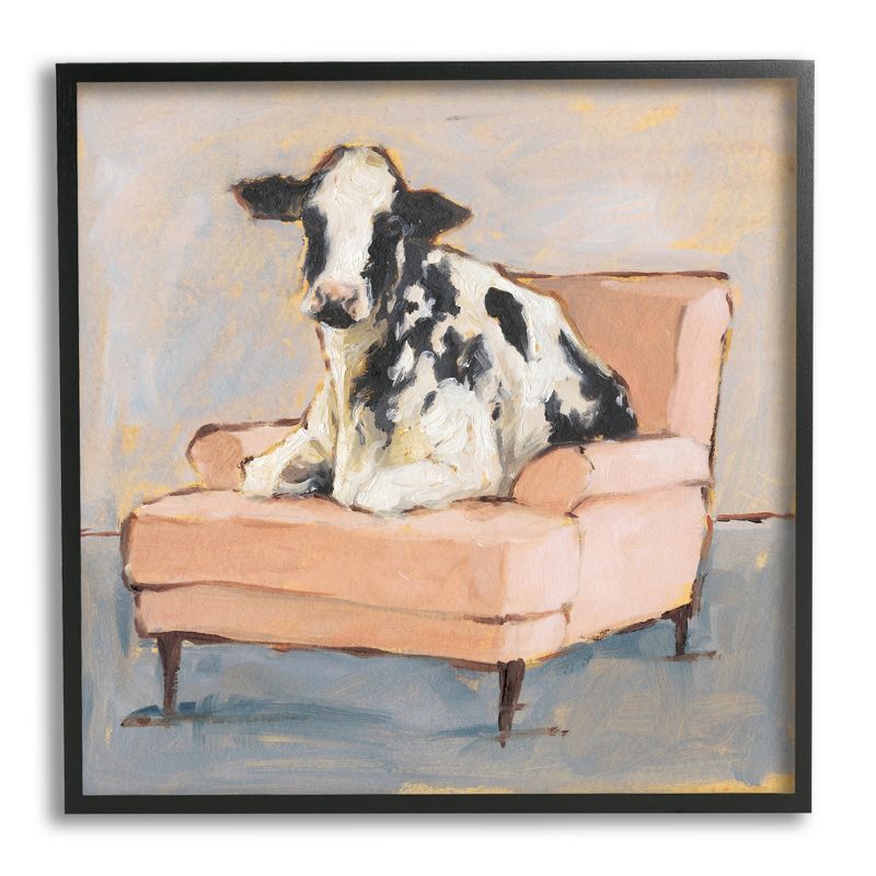 Stupell Industries Sweet Baby Calf on a Pink Couch Neutral Color Painting, 1 of 6