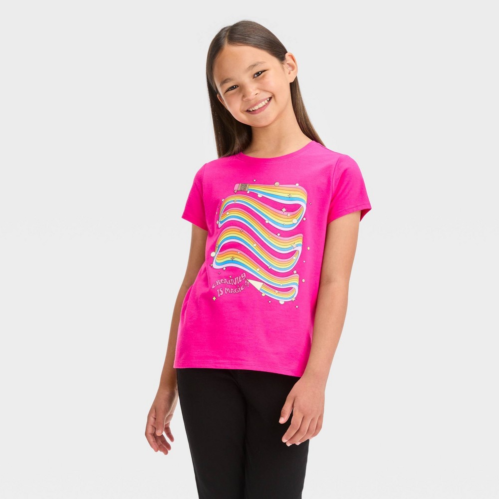 Girls' Short Sleeve Graphic T-Shirt - Cat & Jack™ Bright Pink L set 2pc 