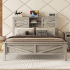 Queen Platform Bed Frame with Storage Headboard and USB Charging Station,No Box Spring Required-LAOTIES - 2 of 4