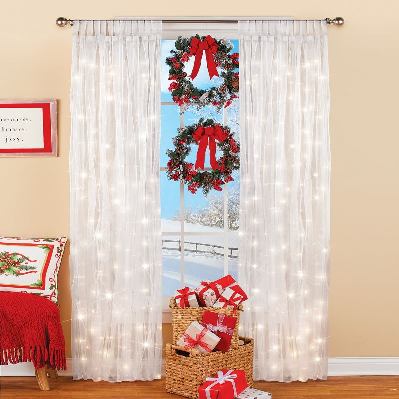 Collections Etc Light Up Magical Sheer Window Curtain Panel, 2 of 3