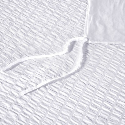 Oversized King White Cotton Seersucker Duvet Cover Set