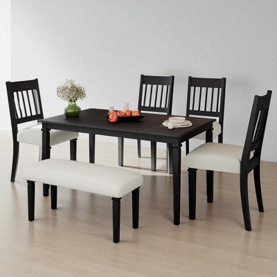 6-Piece Retro Dining Set with Rectangular Wooden Table, 4 Upholstered Chairs & Bench, Mid-Century Kitchen Furniture for Dining Room or Kitchen