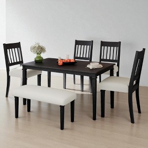 6-Piece Retro Dining Set with Rectangular Wooden Table, 4 Upholstered Chairs & Bench, Mid-Century Kitchen Furniture for Dining Room or Kitchen - 1 of 4