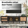 Modern Rattan TV Stand with Arched Doors and LED Light for 80 Inch TV,Media Console with Storage Cabinets for Living Room-Baofuwish - 3 of 4