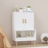 Whisen Kids Toy Storage Cabinet with Doors and Open Shelf, Modern Organizer with Natural Wood Legs - White - 3 of 4