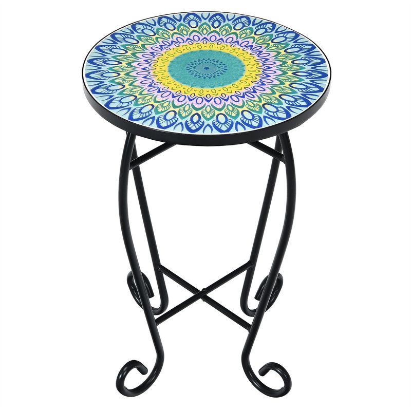Costway Mosaic Side Table Accent Table Round Balcony Bistro End Table Orange\Blue\Navy, 1 of 11