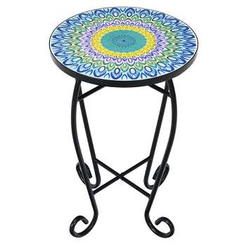 Costway Mosaic Side Table Accent Table Round Balcony Bistro End Table Orange\Blue\Navy