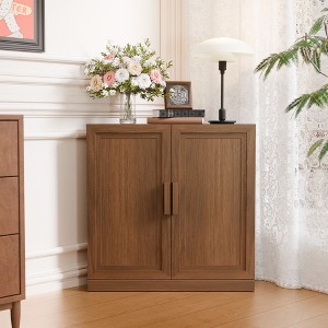 31 in. Tall Wood Grain Corner Storage Cabinet in Natural Wood Color, Storage Organizer with Adjustable Shelves for Bedroom Living/Dinning Room - 1 of 4