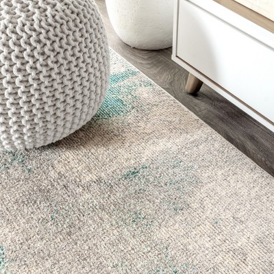 Serene Aqua Splash Abstract Square Rug - Easy Care 5'x5'