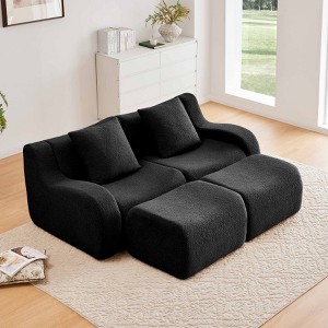 AENKYO Teddy Fabric Modular Deep Seat Sofa, 2 Pillows No Assembly Required Plush Boneless Sectional with Anti-Slip Base, Camel - 1 of 4