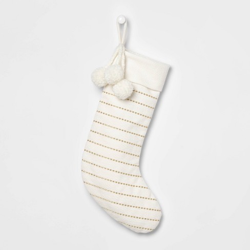 Lurex Metallic Stripe Christmas Stocking Cream Gold Wondershop Target