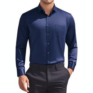 INSPIRE CHIC Men's Solid Long Sleeve Regular Fit Formal Business Button Down Dress Shirts - 1 of 4