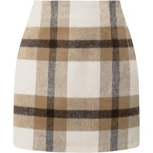 Women's Plaid High Waist Mini Skirt - Fall Bodycon Dress for Fashion Outfits 01 Khaki 01 Khaki X-Large - 1 of 4