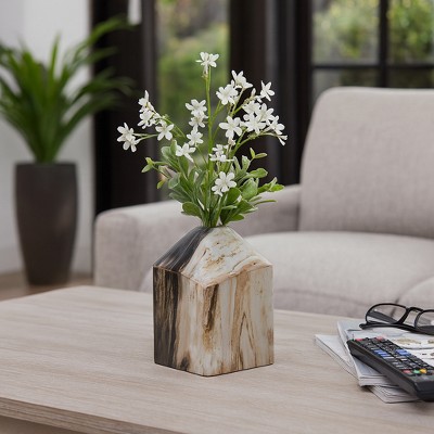 Contemporary Vase with Marble Finish for Living Room Decor - Decorative Flower Vase for House Design, Bedroom, and Table Decor