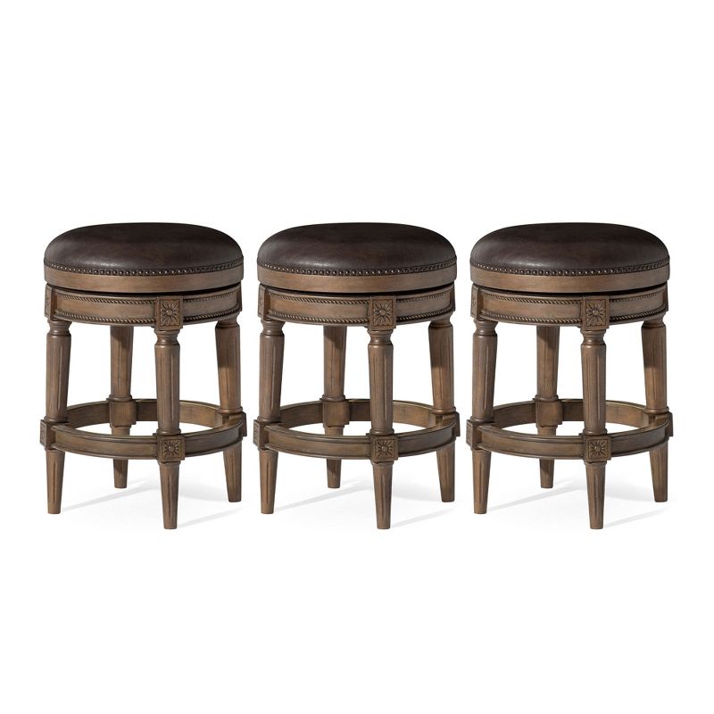 Maven Lane Pullman Upholstered Backless Swivel Kitchen Stool with Vegan Leather Cushion Seat, Set of 3, 1 of 9