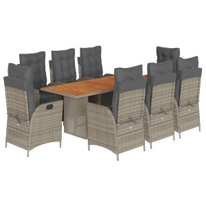 vidaXL 9 Piece Patio Dining Set - Gray Poly Rattan Reclining Garden Furniture w/Cushions - Outdoor Table & Chairs for Backyard, Patio, Deck - 1 of 4
