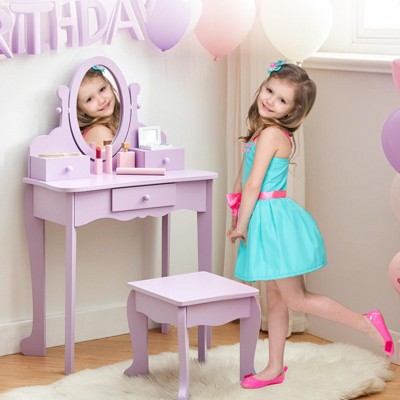 Girls' Vanity Set with Mirror, Makeup Table and Stool for Kids