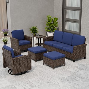 EAGLE PEAK Ocean Vista 6 piece Patio Variated Brown Wicker Sofa Set Swivel Chairs, 3-Seat Sofa - 1 of 4