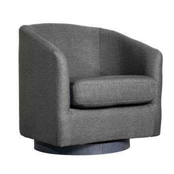 Emma and Oliver Upholstered Club Style Barrel Accent Chair with 360 Degree Swivel Vinyl Wrapped Base and Sloped Armrests