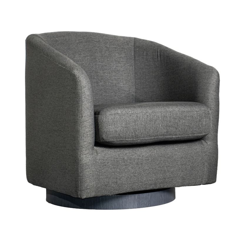 Emma and Oliver Upholstered Club Style Barrel Accent Chair with 360 Degree Swivel Vinyl Wrapped Base and Sloped Armrests, 1 of 14
