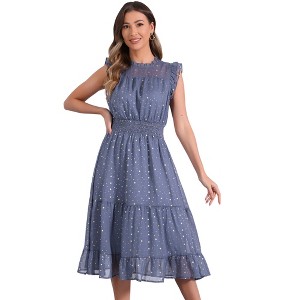 Allegra K Women's Sleeveless Smocked Waist Gilding Metallic Stars Chiffon Party Dress - 1 of 4