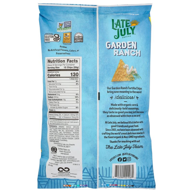 Late July Snacks Garden Ranch Tortilla Chips - Case of 12/7.8 oz, 3 of 7