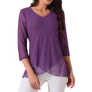 Seta T Women's V Neck 3/4 Sleeve Asymmetrical Hem Lightweight Casual Top - 1 of 4