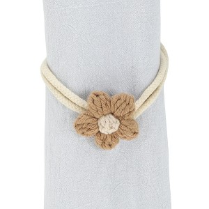 Unique Bargains Curtain Tiebacks Crochet Flower Pin-on Cotton Linen Coffee Color 2 Pcs - 1 of 3