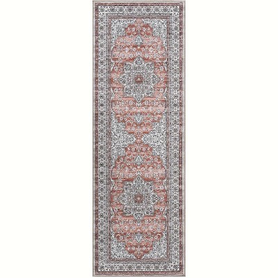 Vintage Washable Area Rug, Floral Medallion, Ultra Soft Accent Carpet for Living Room, Bedroom, Entryway, Non-Slip, Low-Pile