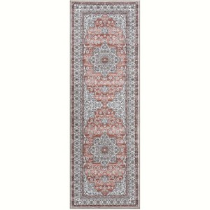 Vintage Washable Area Rug, Floral Medallion, Ultra Soft Accent Carpet for Living Room, Bedroom, Entryway, Non-Slip, Low-Pile - 1 of 4