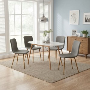 FurnitureR Modern 5-Piece Dining Set with Oval Table and Fabric-PU Hybrid Chairs, Wood-Look Legs, Compact Kitchen Dining Room Furniture for 4 People - 1 of 4