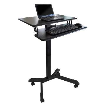 Stand Up Desk Store Pneumatic-Adjustable Two-Tier Compact Standing Desk (Black Frame/Black Desktop, 28” Wide)